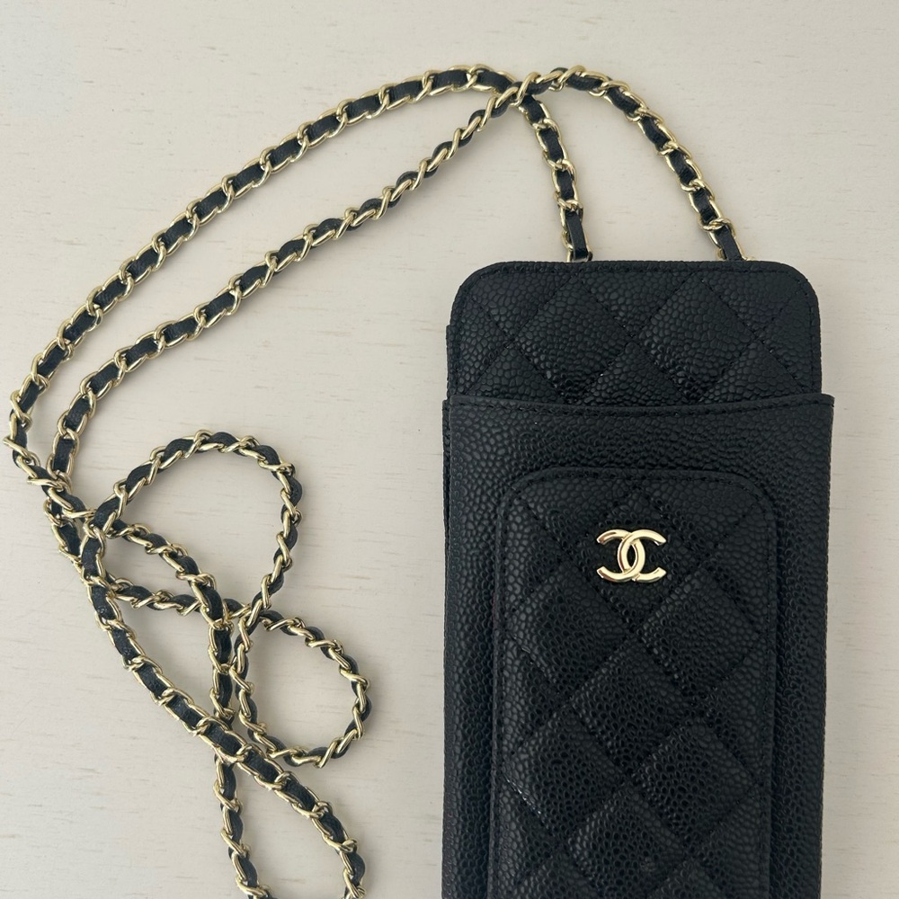 Black Chanel Phone Carrier and Wallet